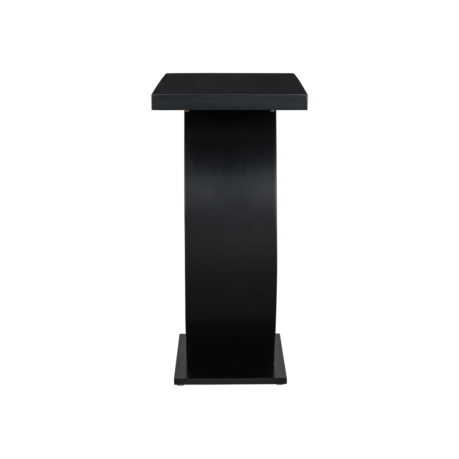 Black wood display pedestal with a modern rectangular design