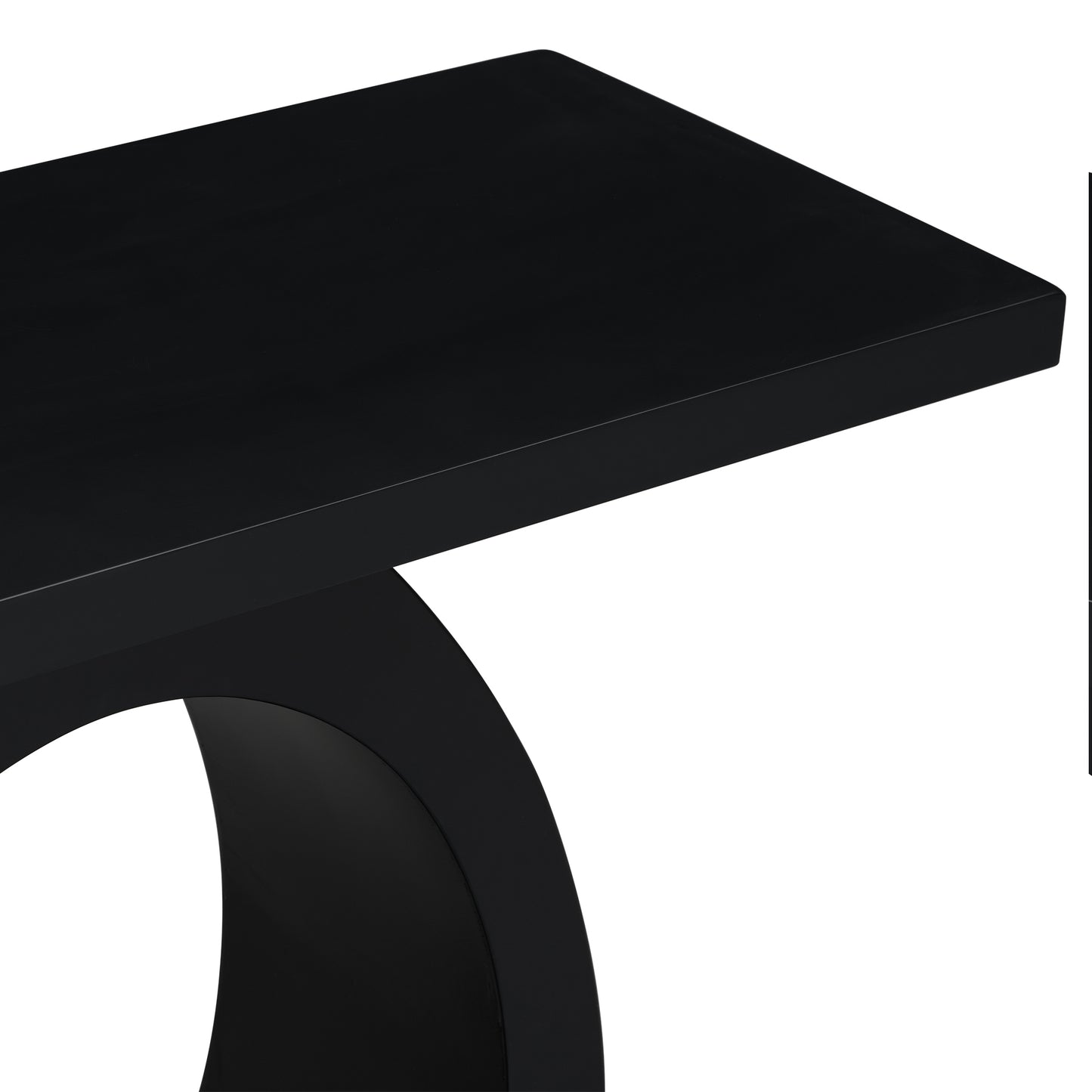 Sleek black waterfall console table with a modern matte finish