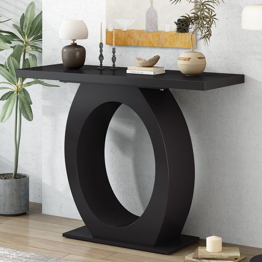Black modern console table with unique oval base