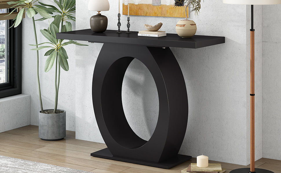 Modern black console table with oval open base