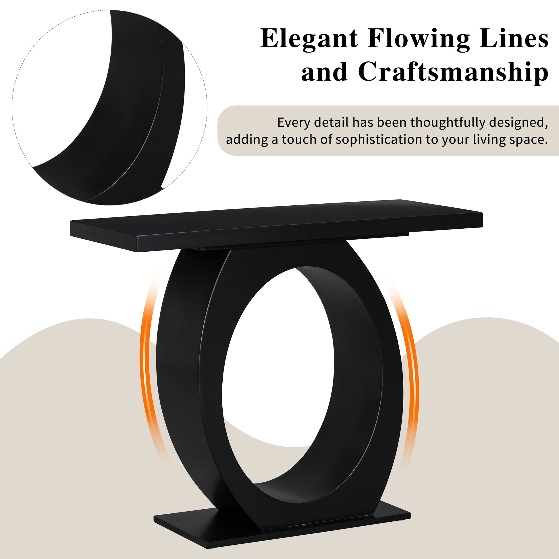 Black modern console table with unique sculptural base