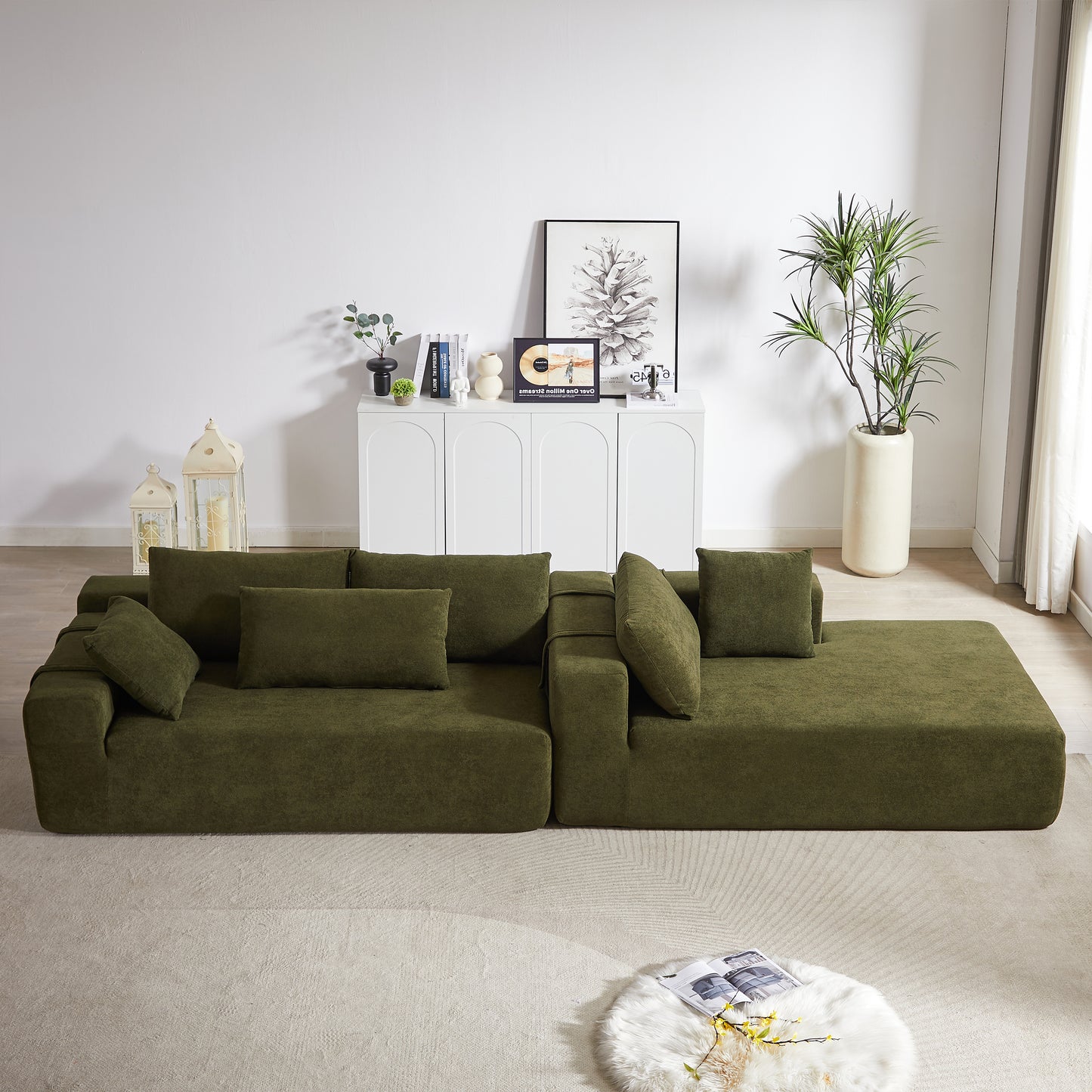 Deep green modular sectional sofa with plush cushions perfect for modern living rooms