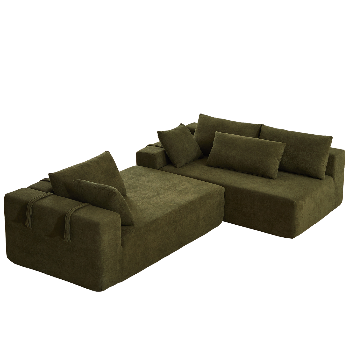 Green modular sectional sofa with plush upholstery