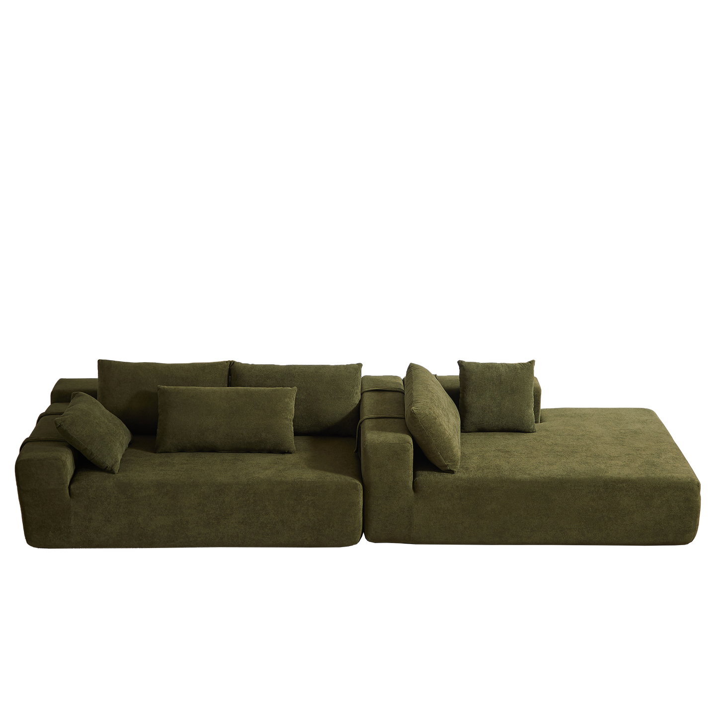 Deep green modular sectional sofa with plush cushions