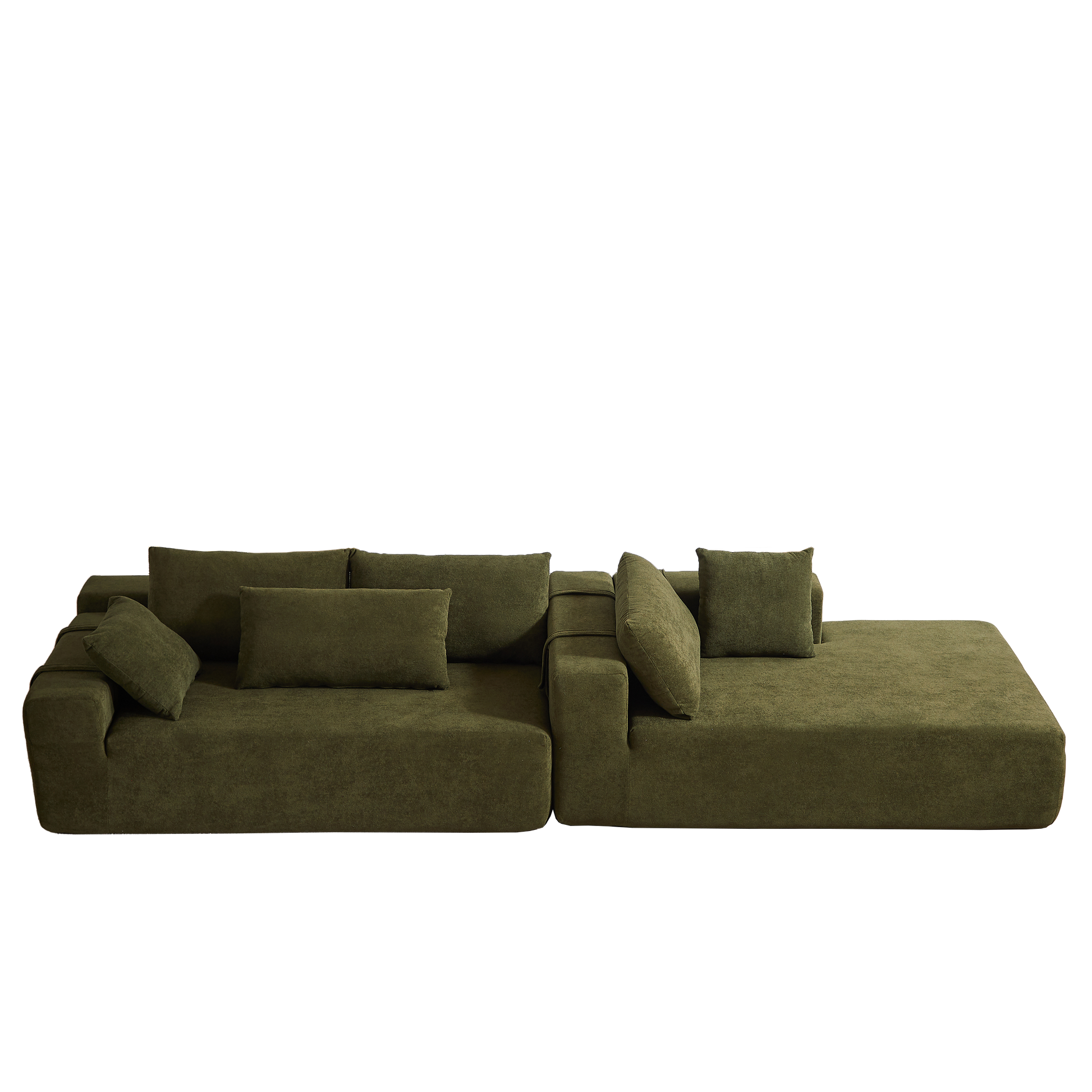 Deep green modular sectional sofa with plush cushions