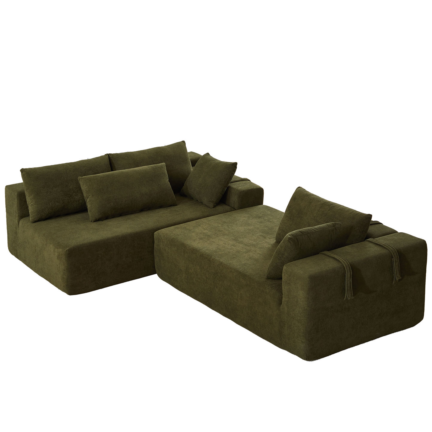 Deep green modular sectional sofa with plush cushions