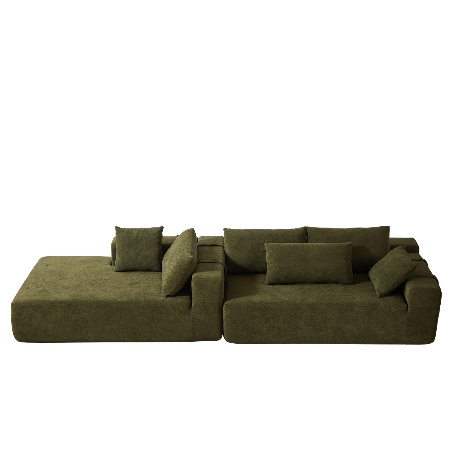 Modular sectional sofa in textured olive green fabric