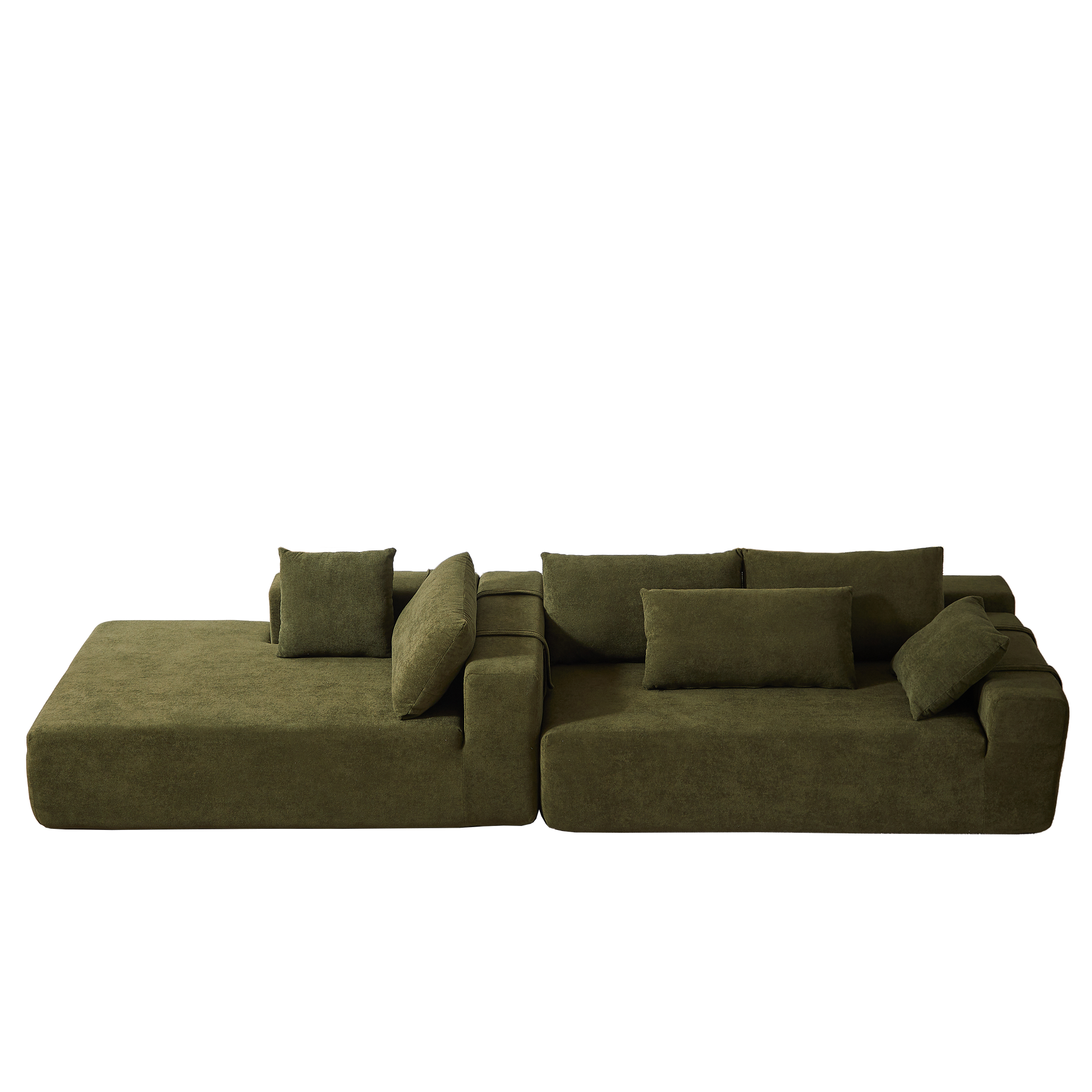 Modular sectional sofa in textured olive green fabric