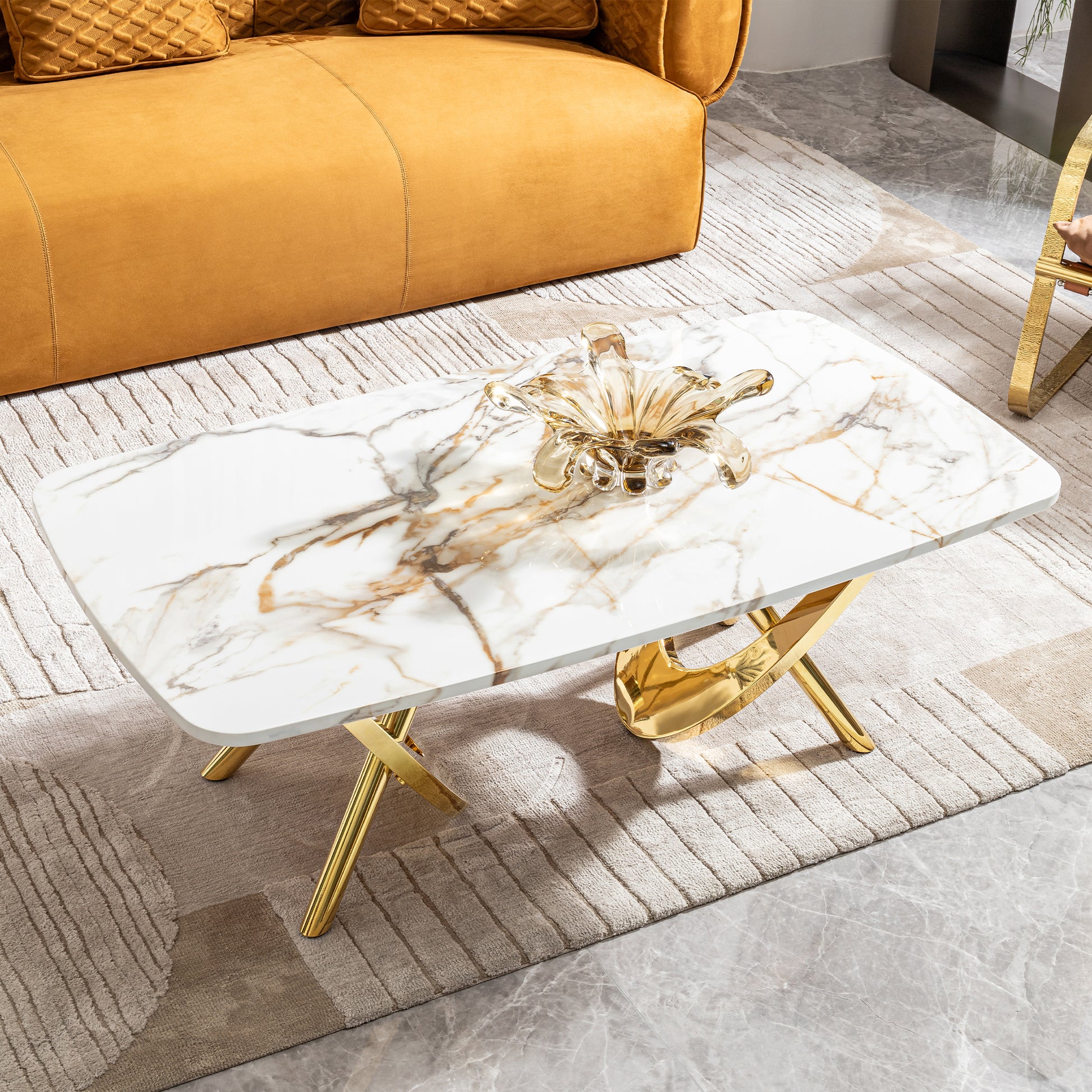 White marble coffee table with gold legs