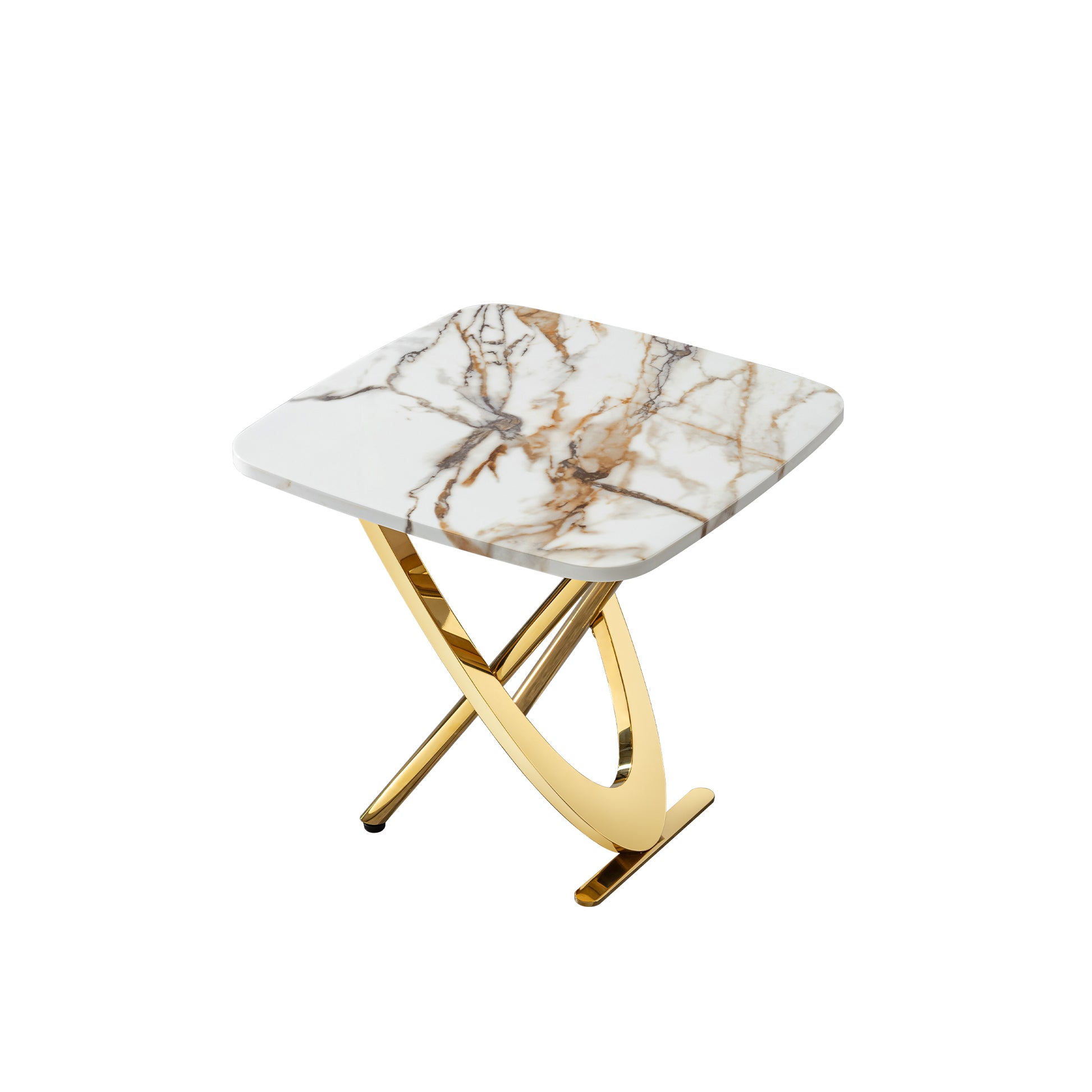 Modern marble side table with gold curved base