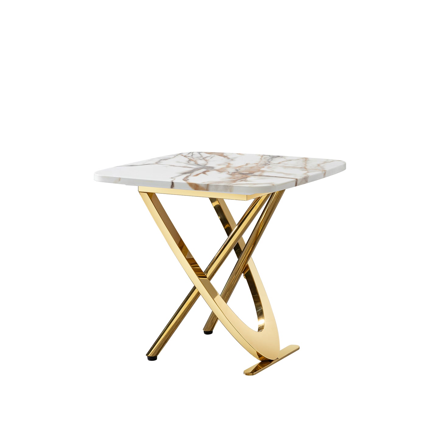 Square marble top side table with gold Xbase