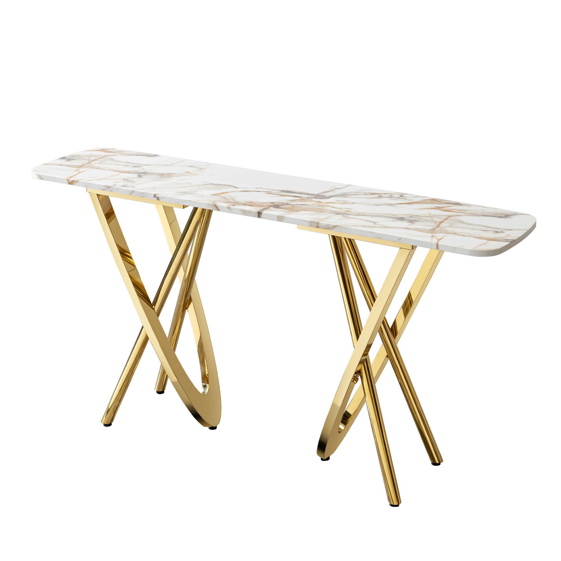 Gold accent console table with white marble top