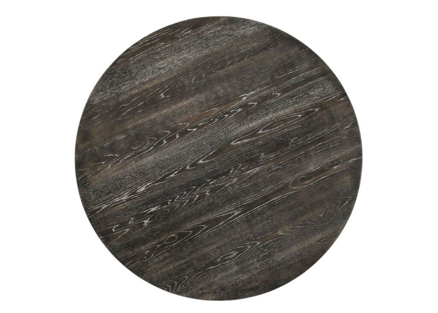 Oval rustic wood tabletop with dark brown and distressed white finish