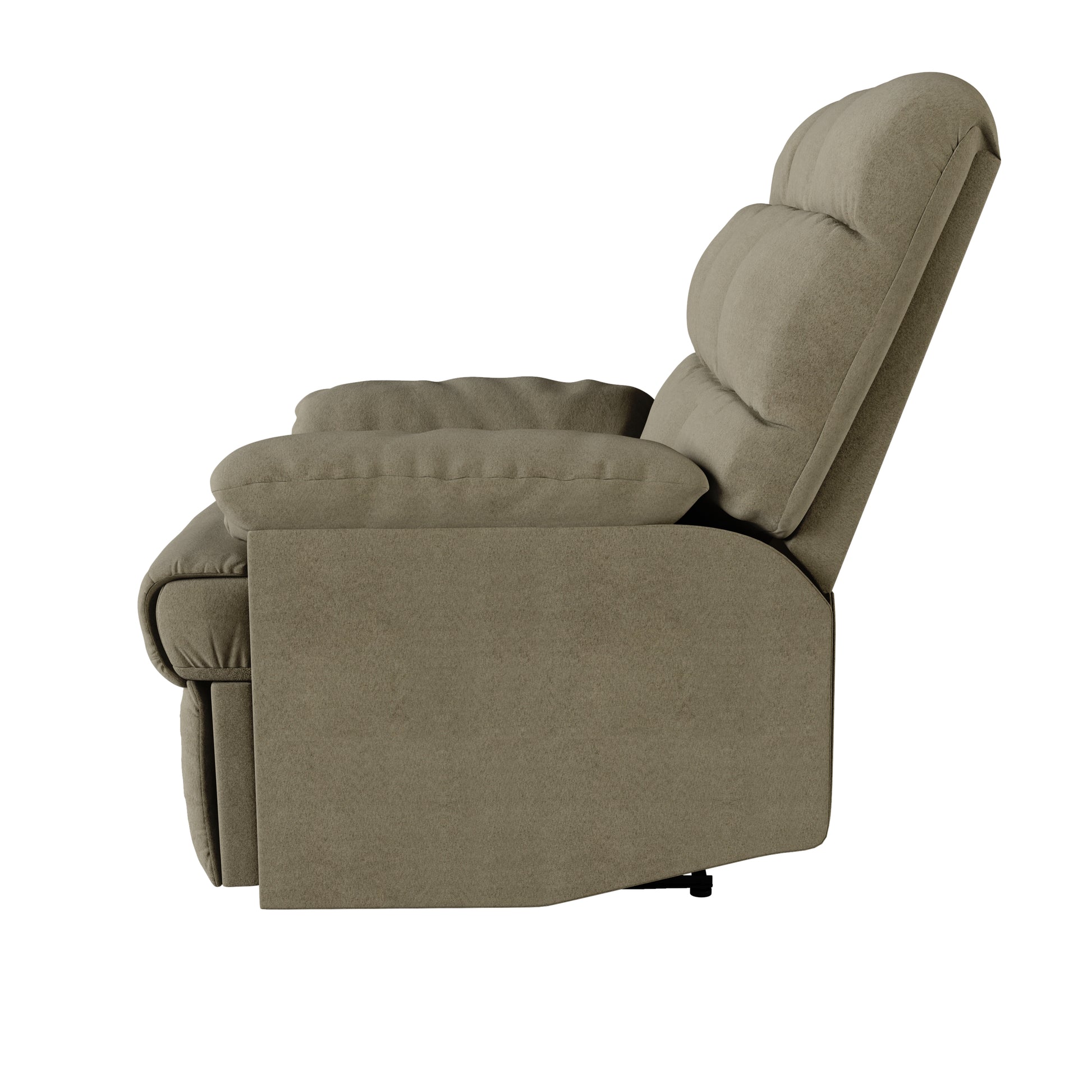 Tan fabric recliner chair side view