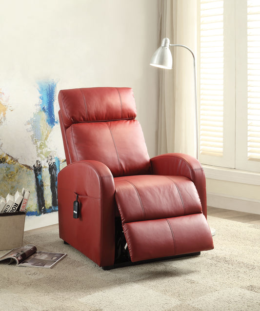 Red leather power recliner chair with remote control