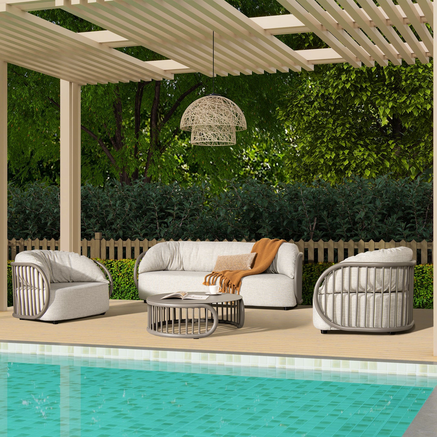 Modern outdoor patio furniture set with sofa and chairs