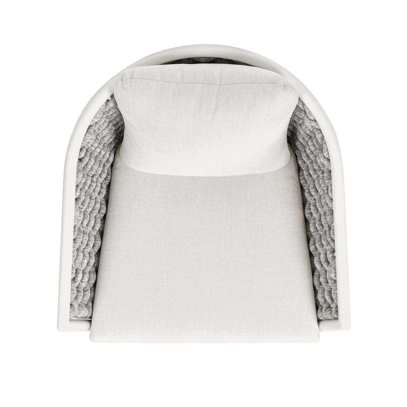 Modern grey armchair with white frame and textured side panels