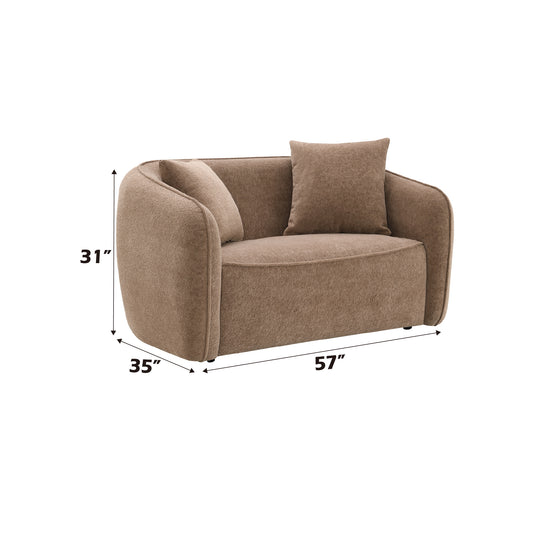 Taupe boucle fabric loveseat with rounded arms