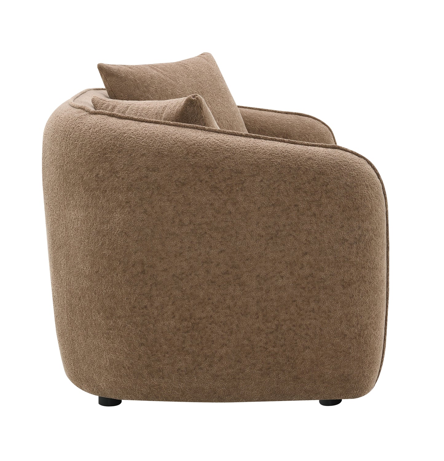 Cozy taupe boucle fabric armchair with plush cushions