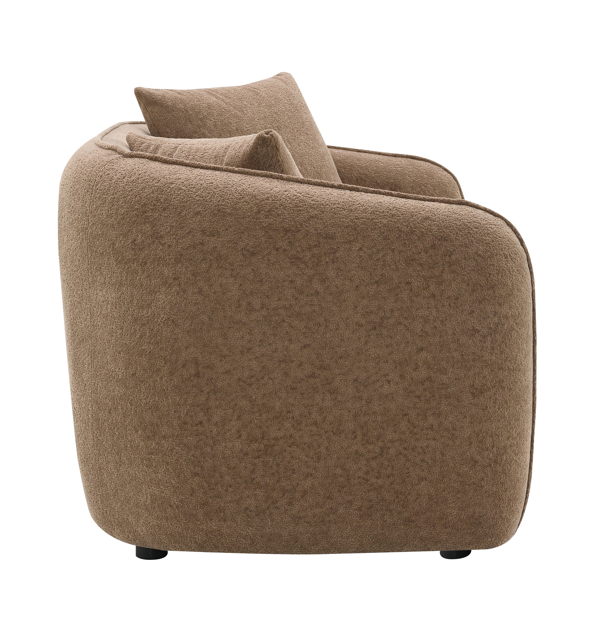Cozy taupe boucle fabric armchair with plush cushions