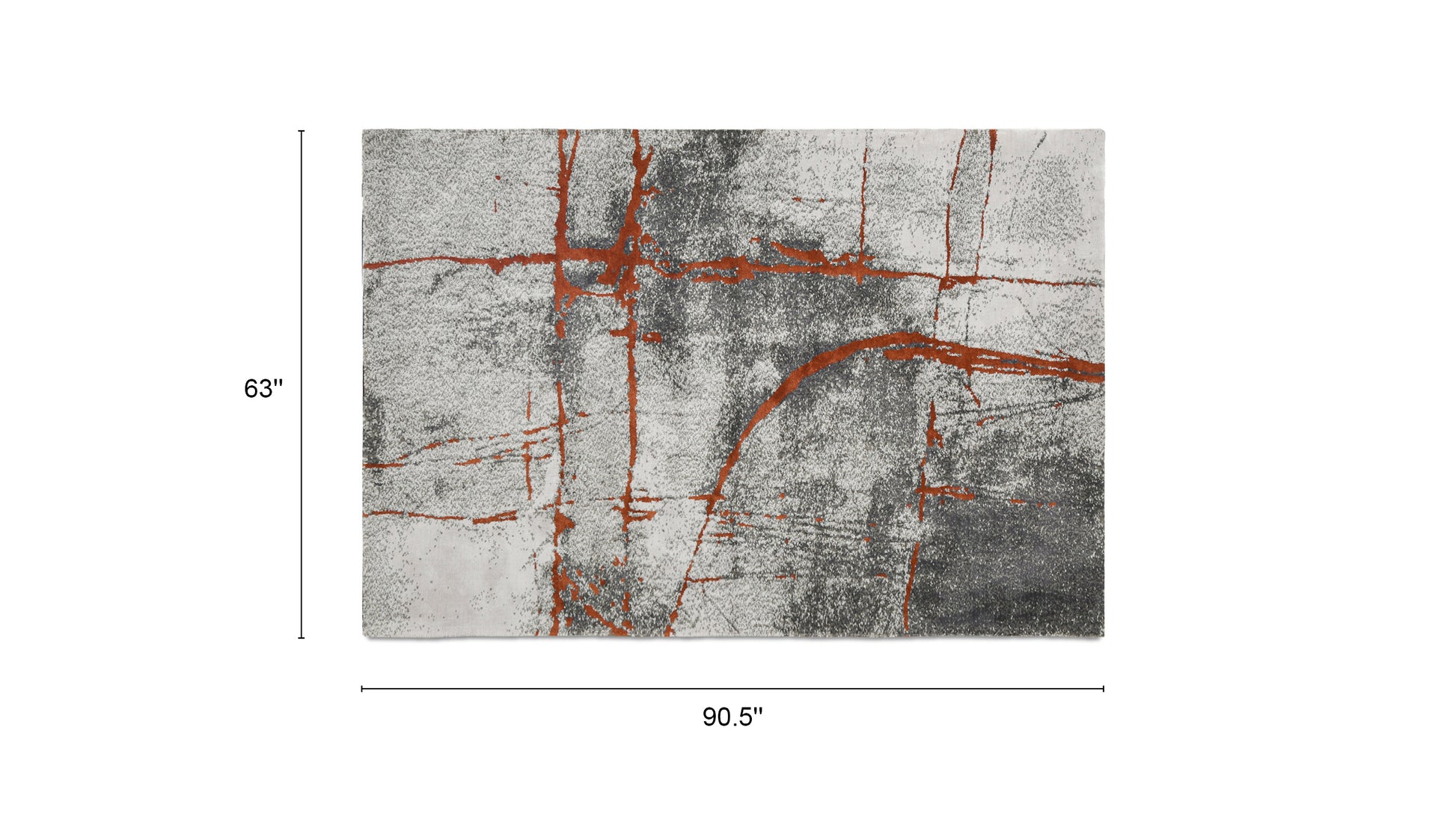 Gray and white abstract area rug with abstract orange lines