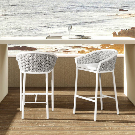 White woven bar stool with comfortable seating for kitchen island