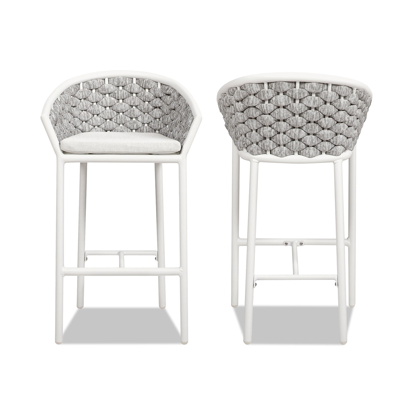 White woven bar stool with grey detailed backrest