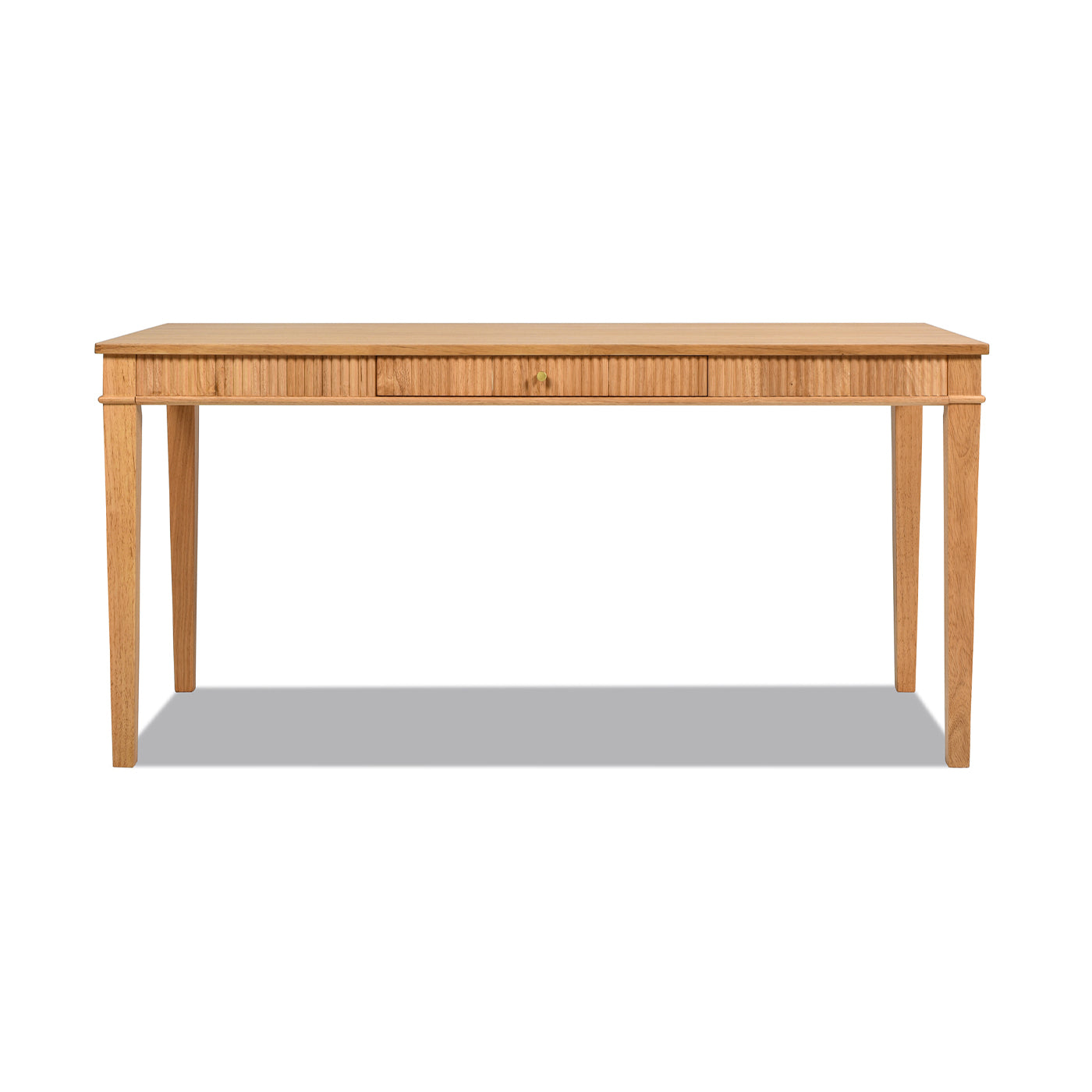 Light oak writing desk with fluted drawer front and brass knob