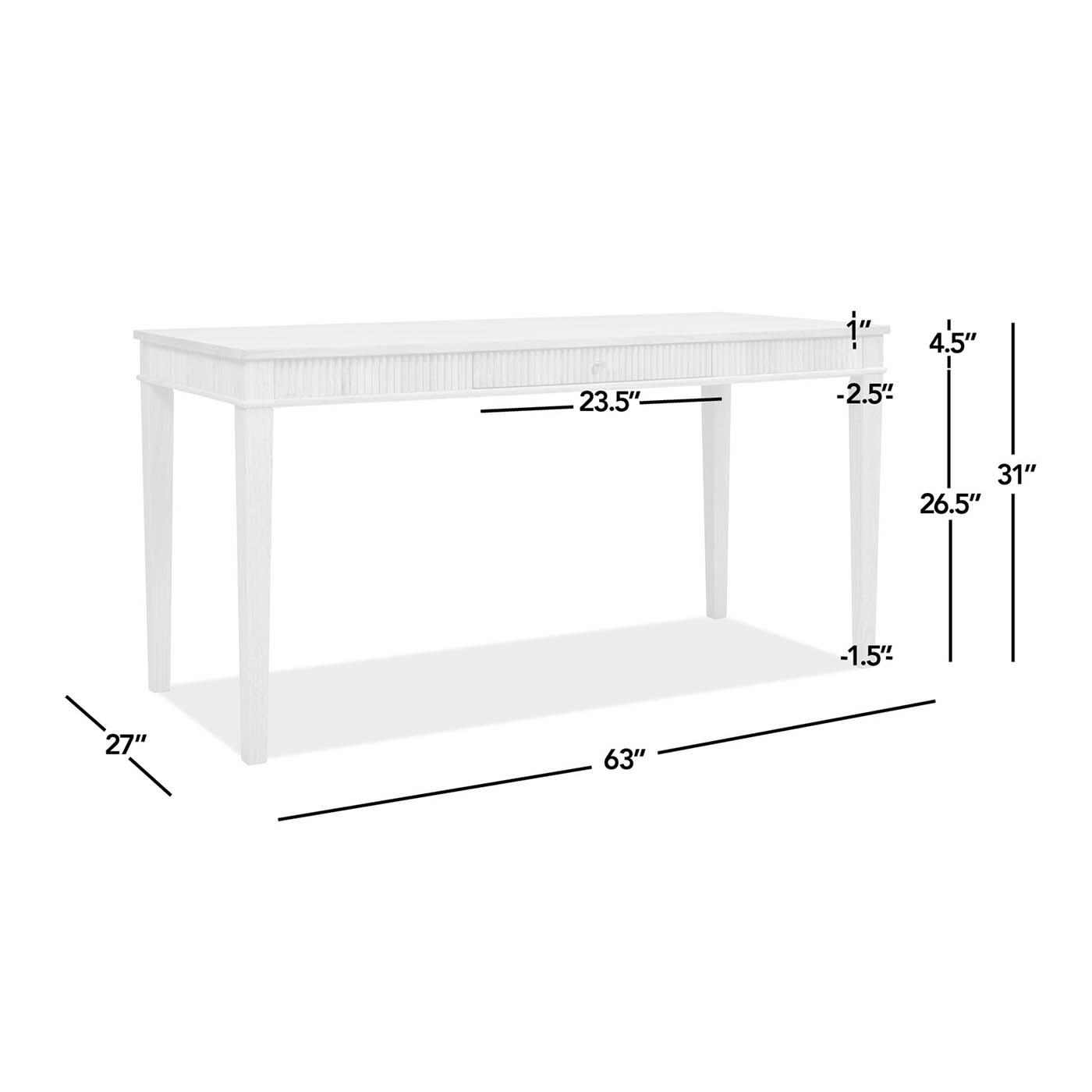 White console table with fluted drawer front