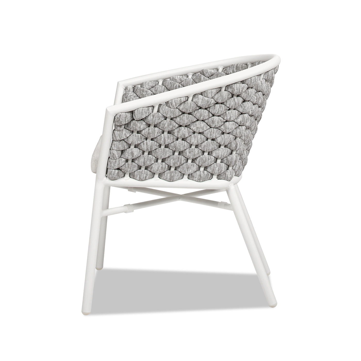 White woven outdoor chair with grey accents
