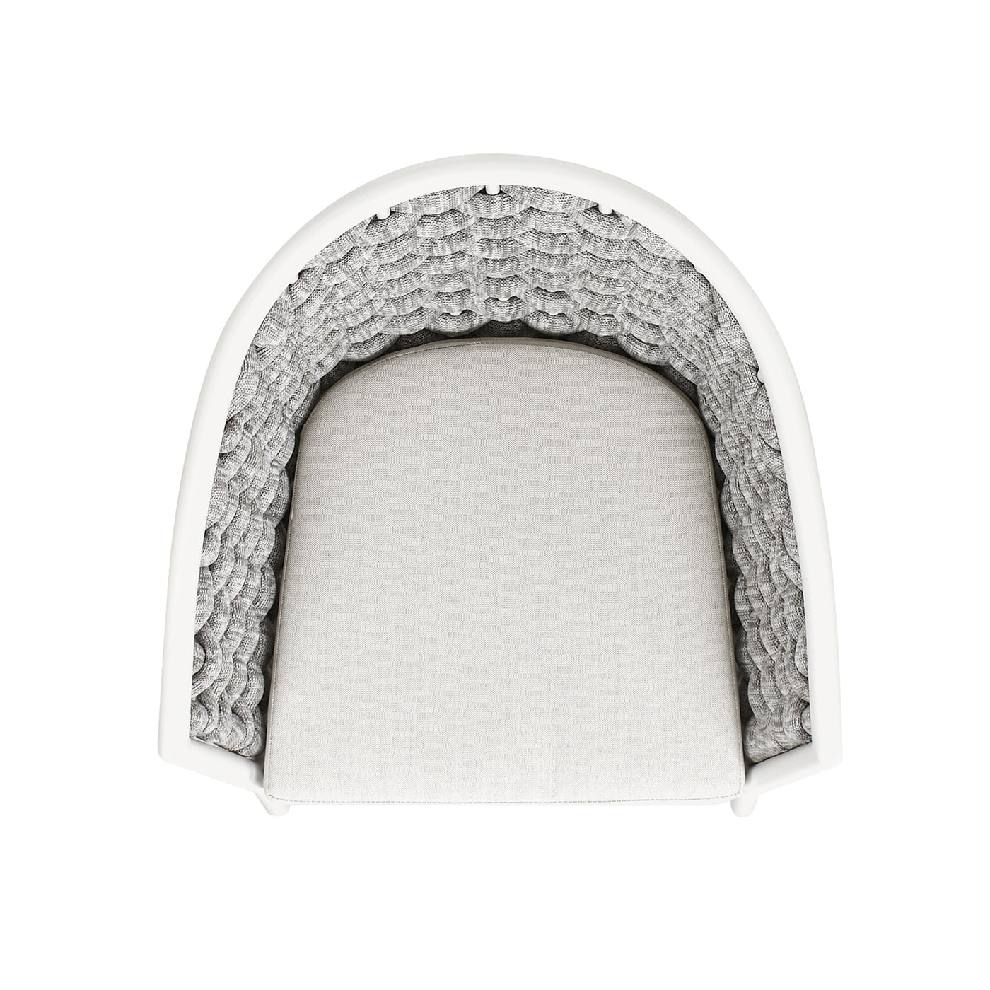 Modern armchair with white frame and grey textured interior
