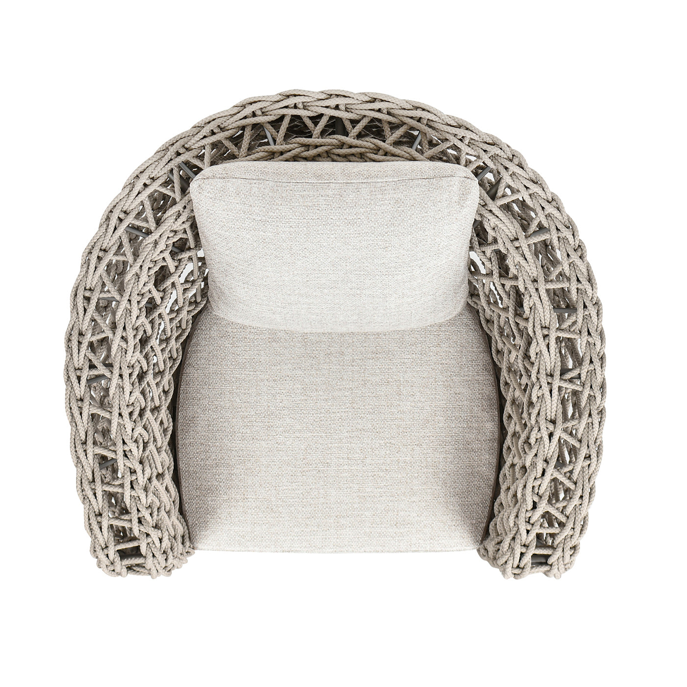 Textilewoven lounge chair with textured beige cushions