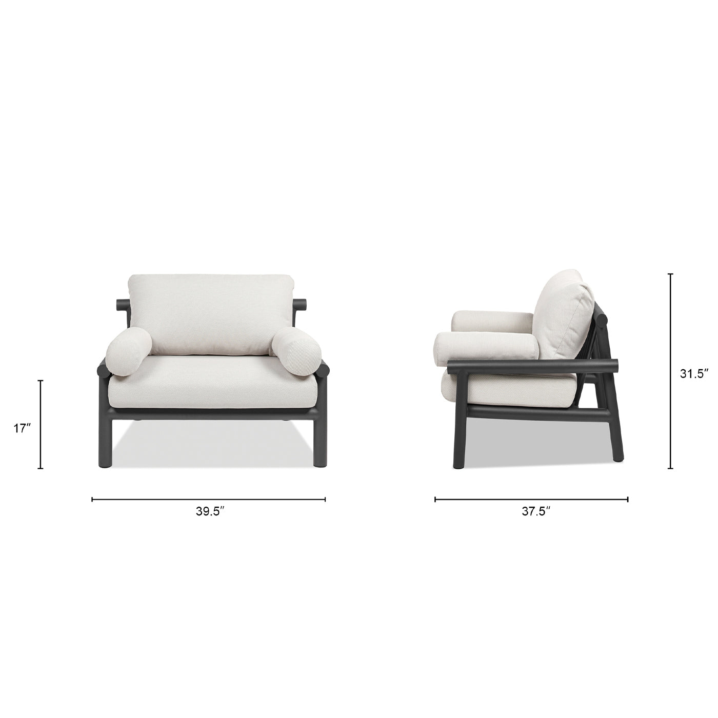 Modern armchair with cream upholstery and black wood frame