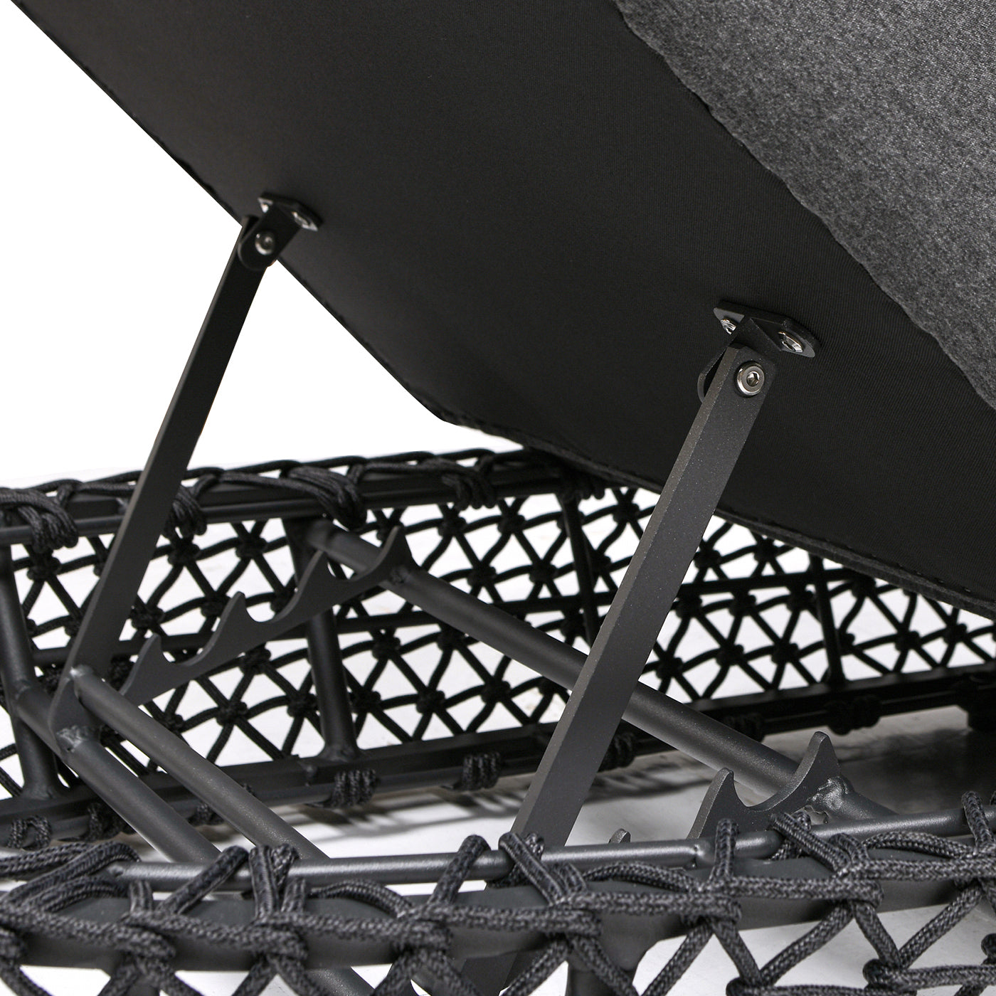 Dark gray metal gas shock hinge mechanism for an outdoor lounger
