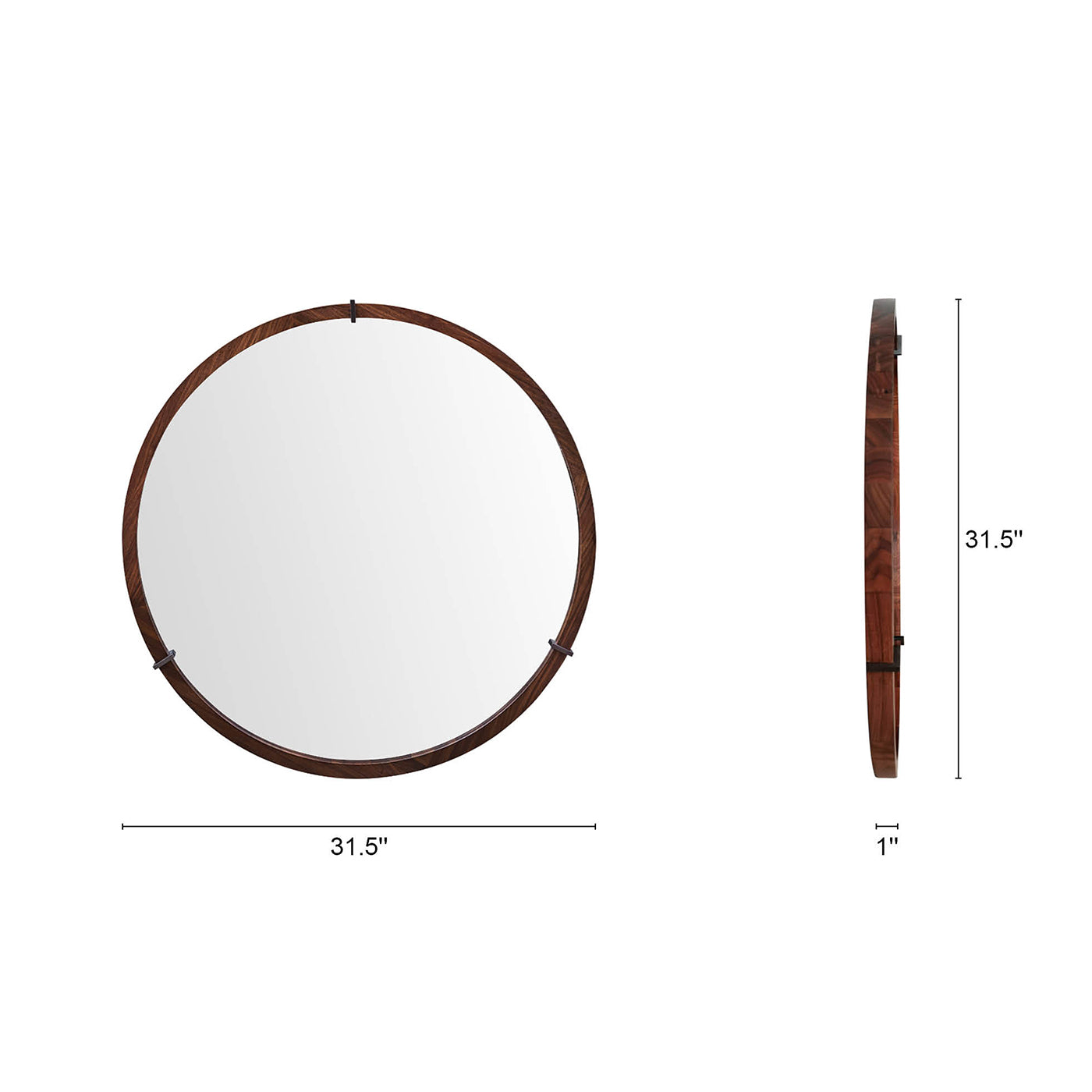 Round wood frame mirror with dark wood inlay and  inch diameter