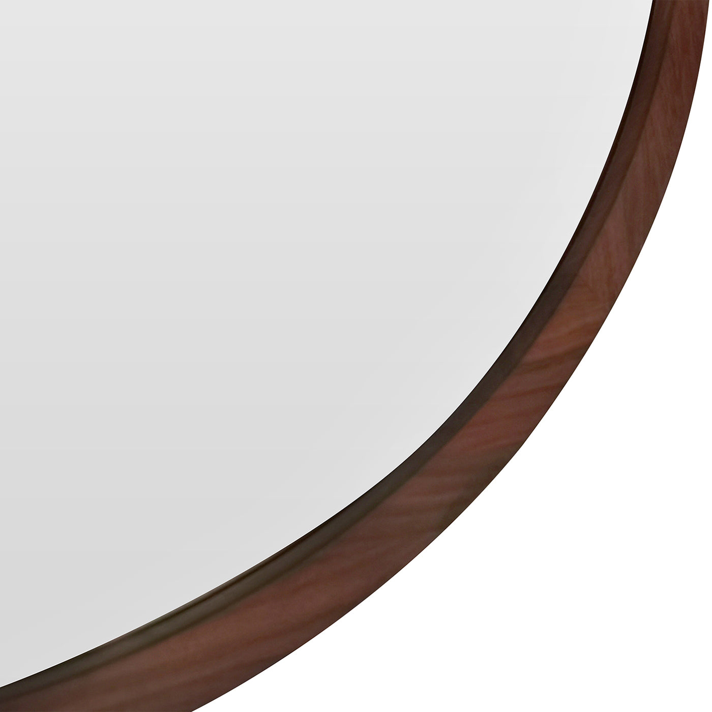 Round decorative wall mirror with a warm dark wood frame for modern interiors