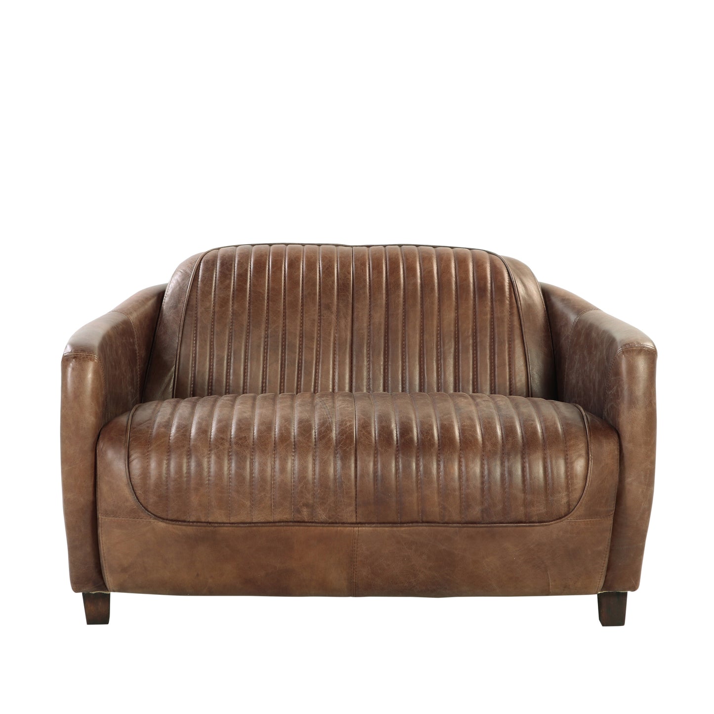 Vintage brown leather sofa with tufted seating and armrests