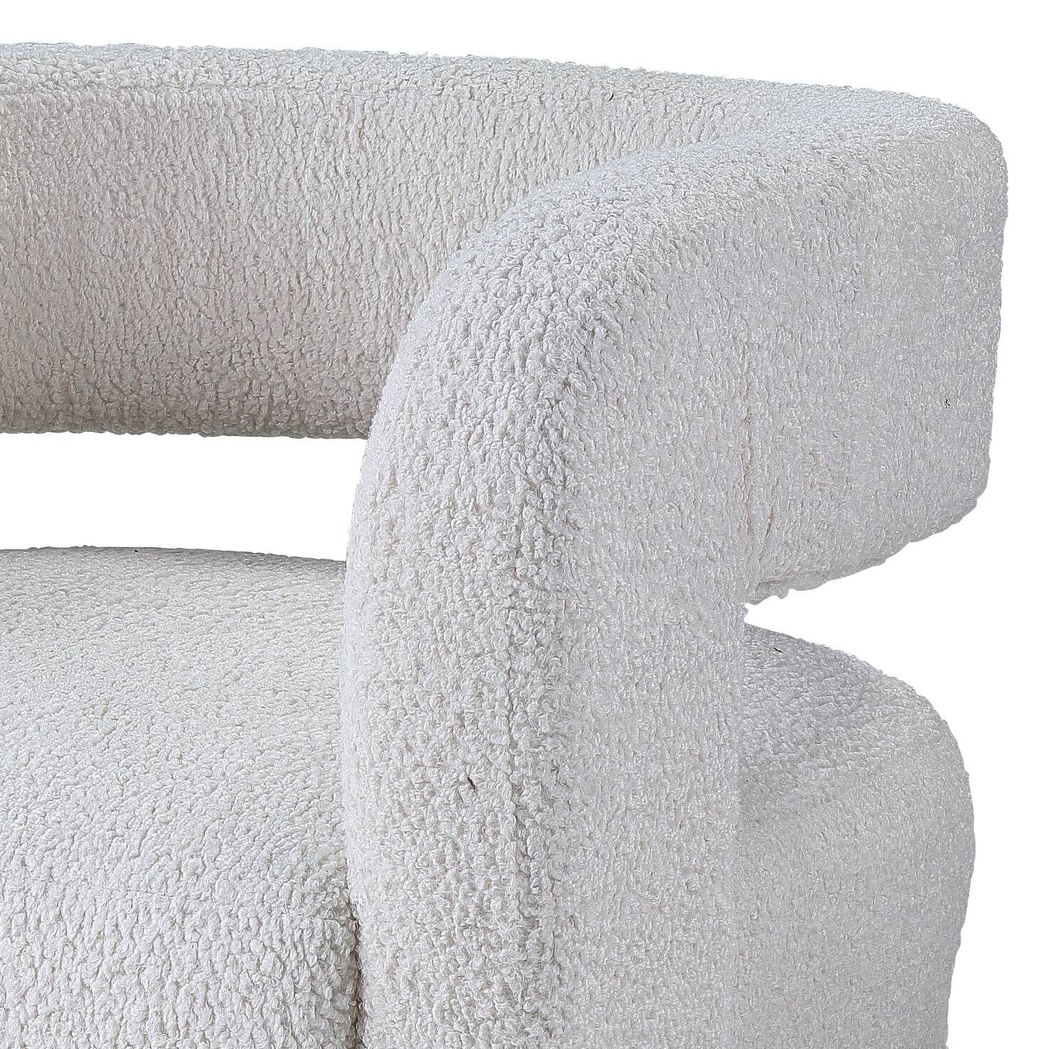 Cream boucle armchair with curved back and seat for cozy living room accent