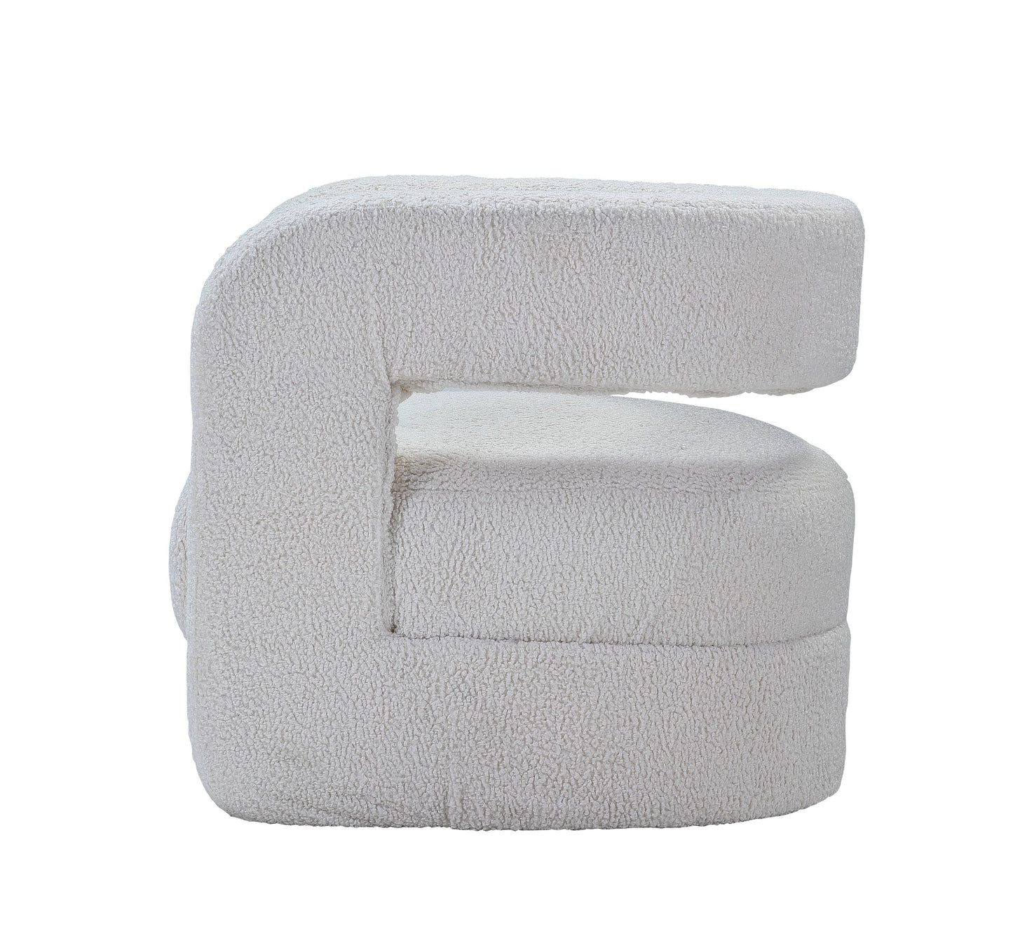 Textured white boucle accent chair with a curved silhouette