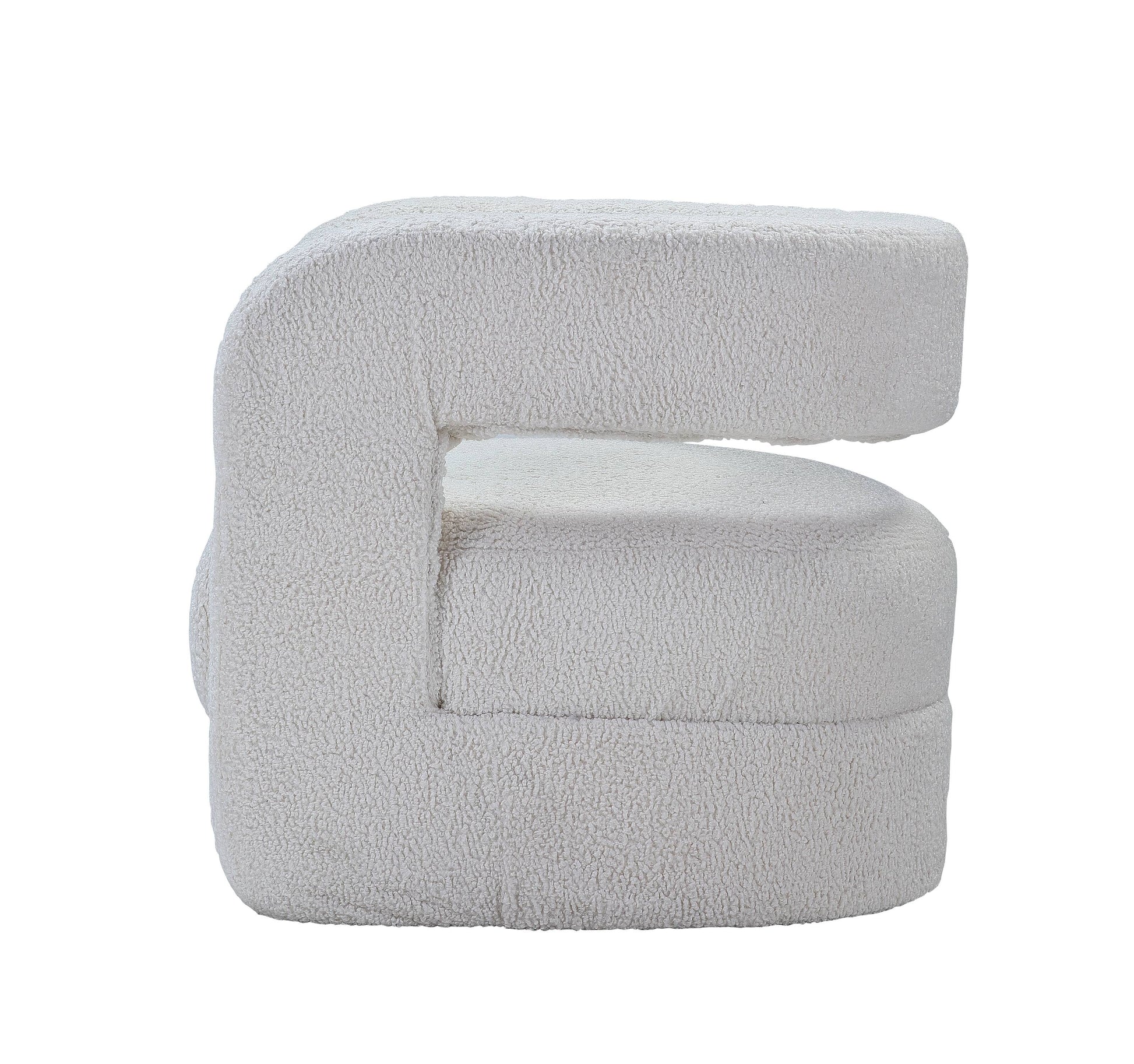 Textured white boucle accent chair with a curved silhouette