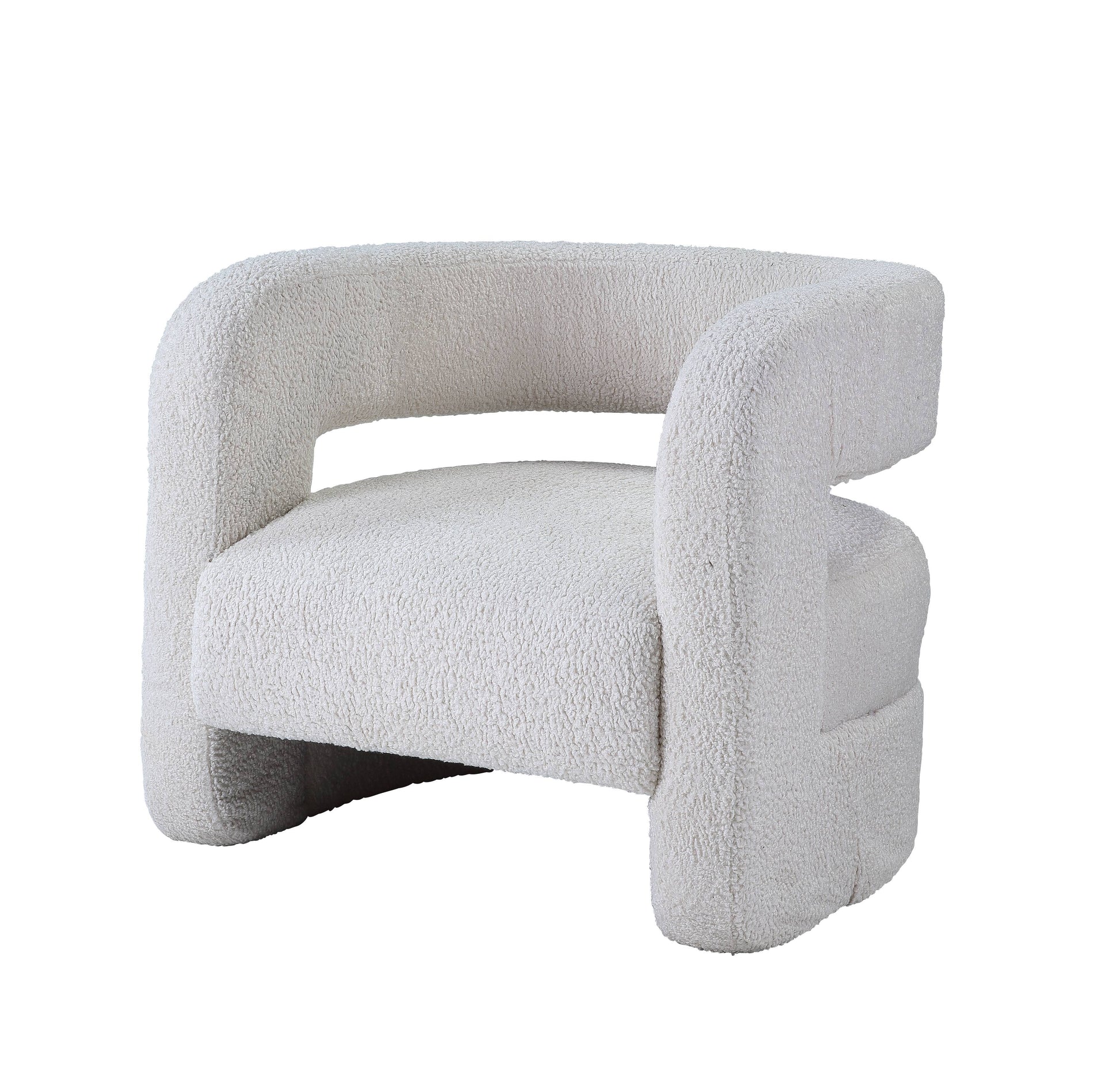 Plush cream boucle accent chair with rounded arms and a curved back perfect for modern living rooms