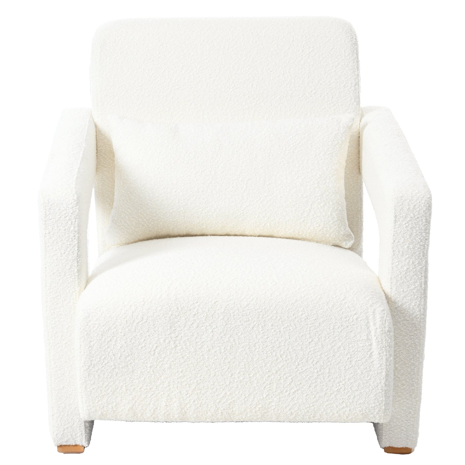 Cream textured armchair with a lumbar pillow plush boucle fabric accent chair