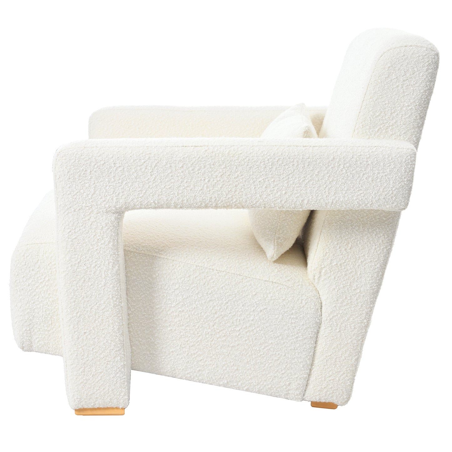 Cream boucle armchair with textured fabric and subtle wooden feet