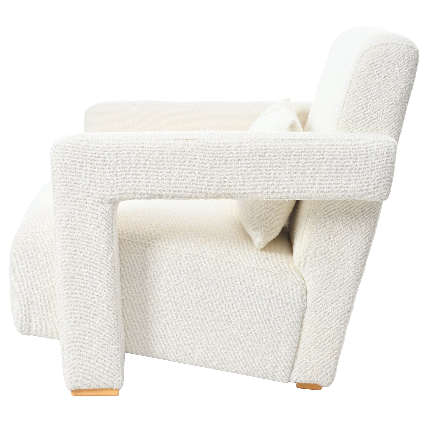 Cream boucle armchair with textured fabric and subtle wooden feet