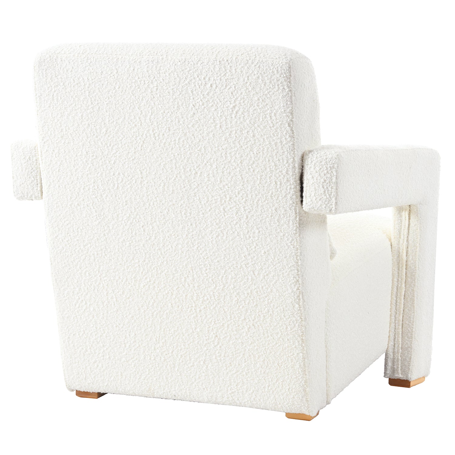 Cream boucl armchair with square arms and wooden feet modern accent chair