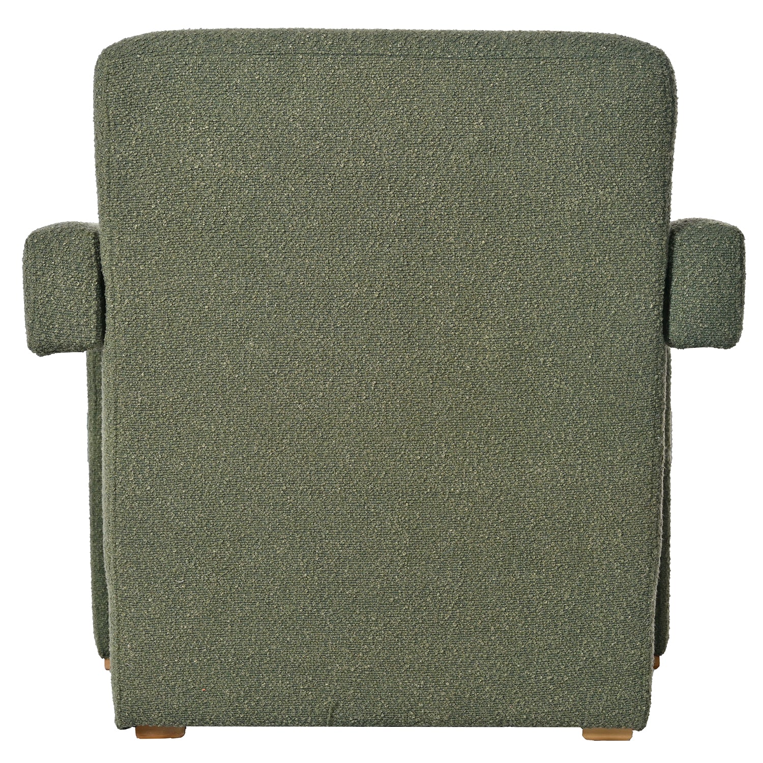Modern armchair in textured forest green fabric with short wooden legs
