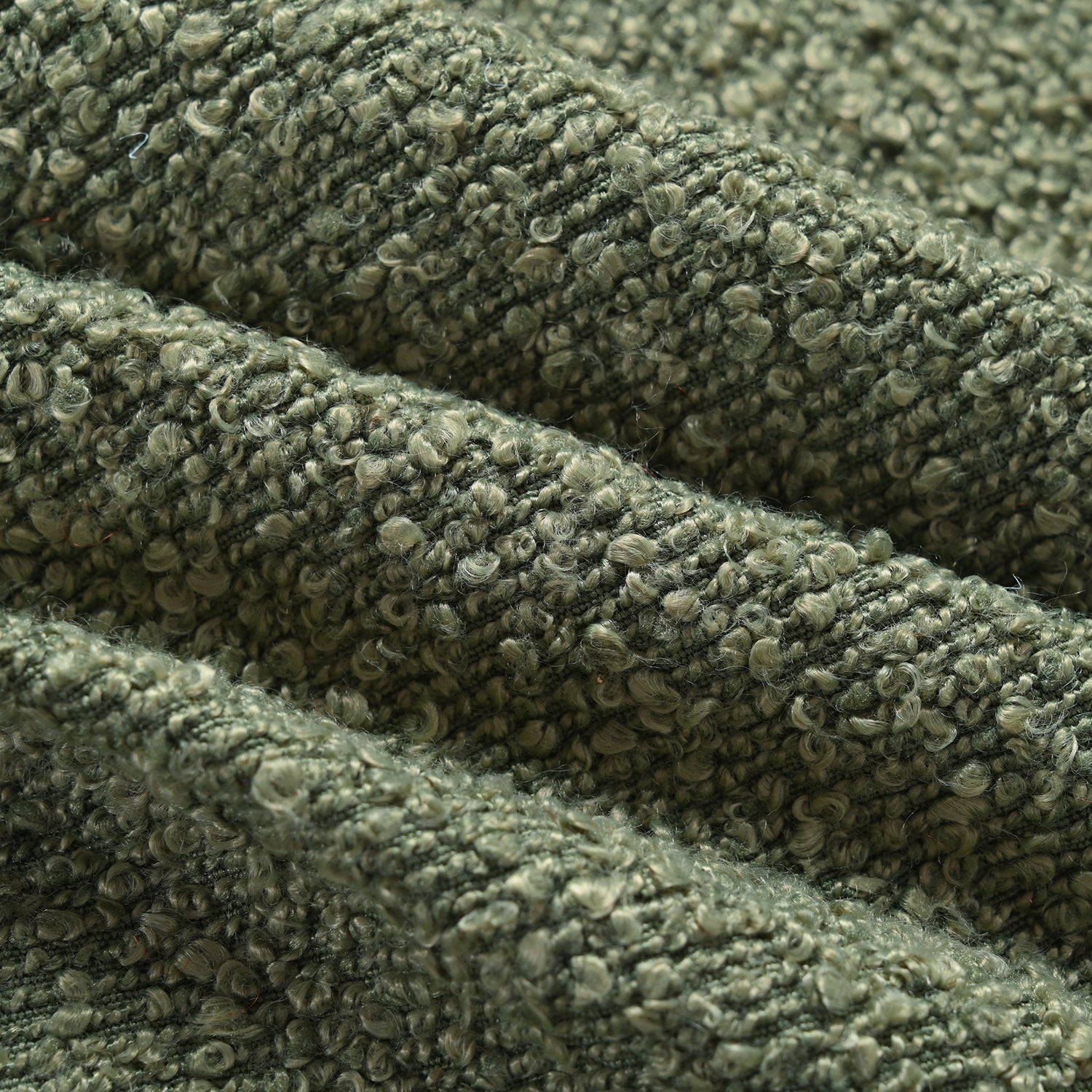 Textured olive green boucle fabric with looped yarn for upholstery