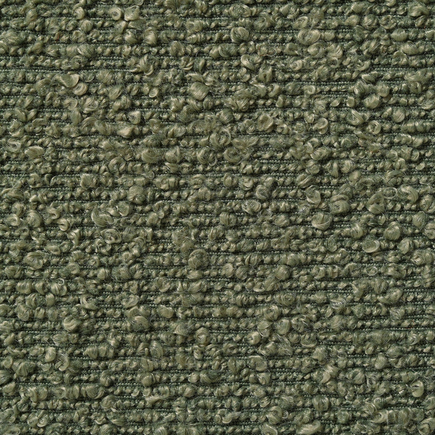 Textured olive green chenille fabric swatch with looped yarn