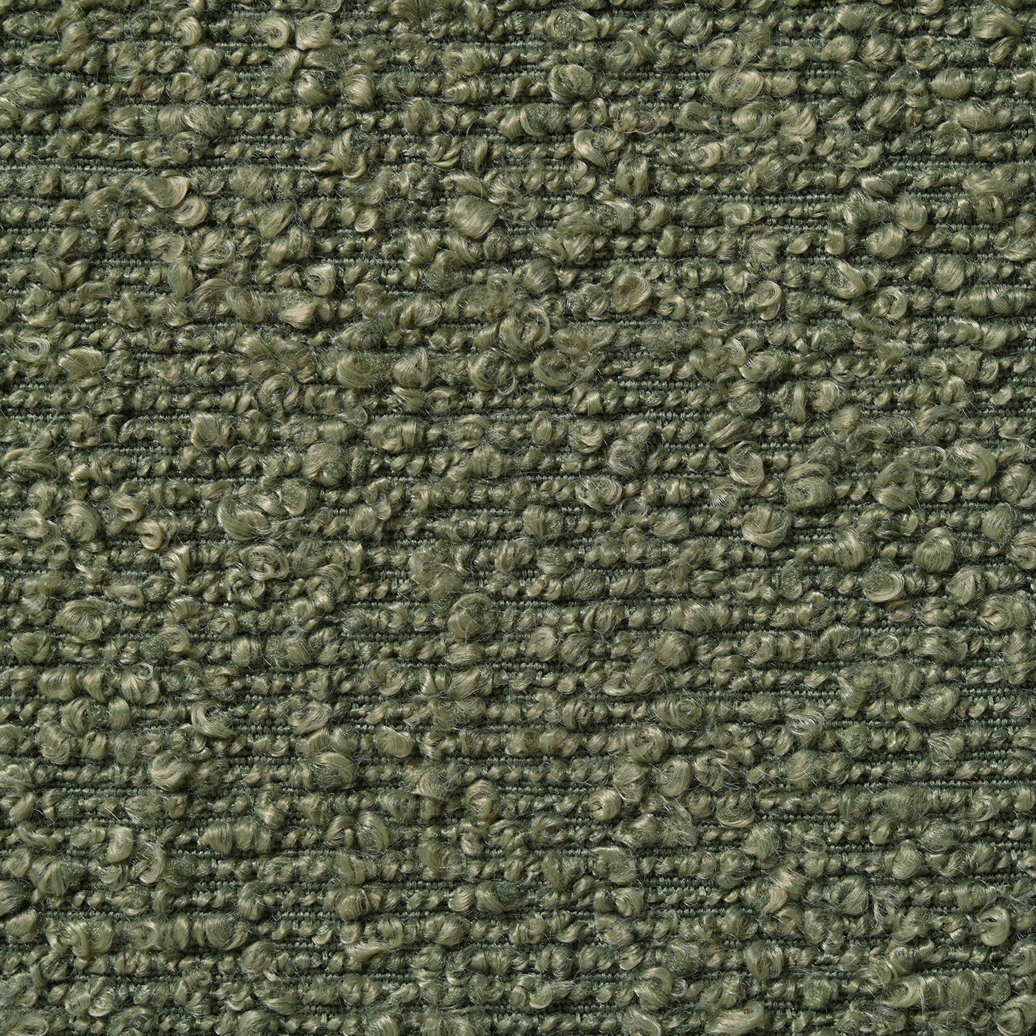 Textured olive green chenille fabric swatch with looped yarn