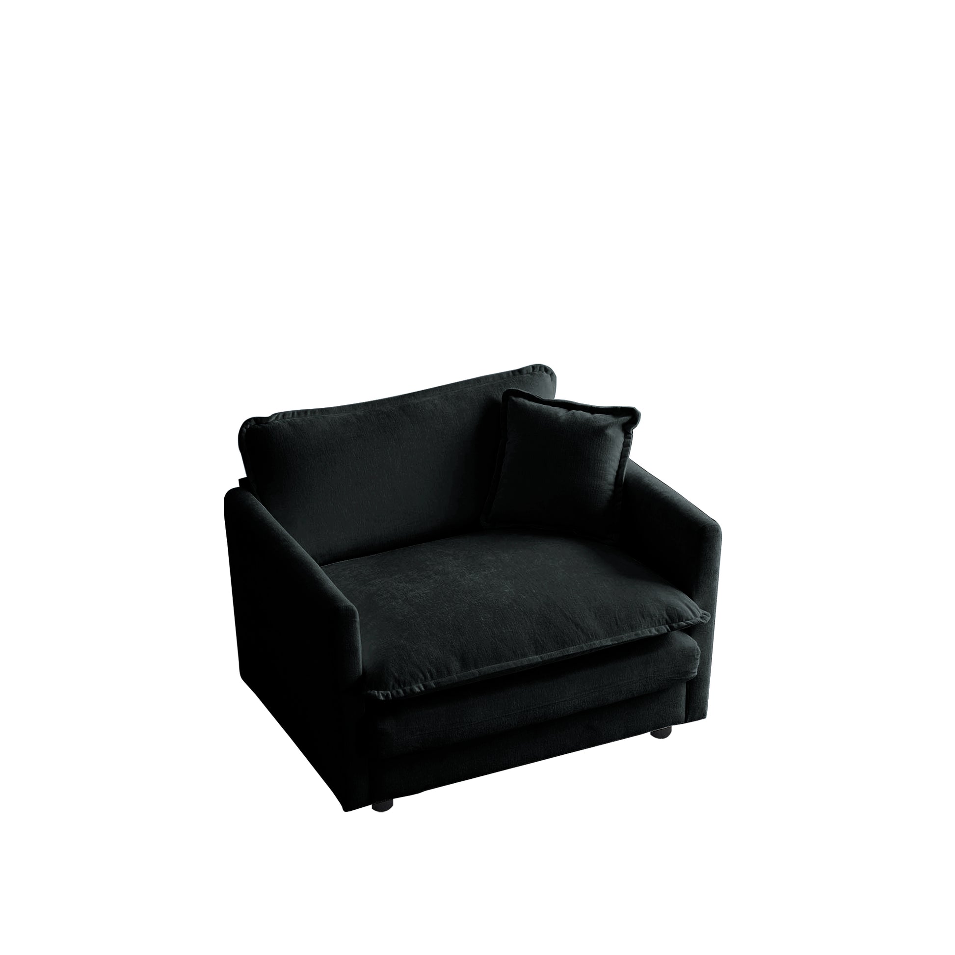 Comfortable charcoal velvet armchair with plush cushions and a modern design